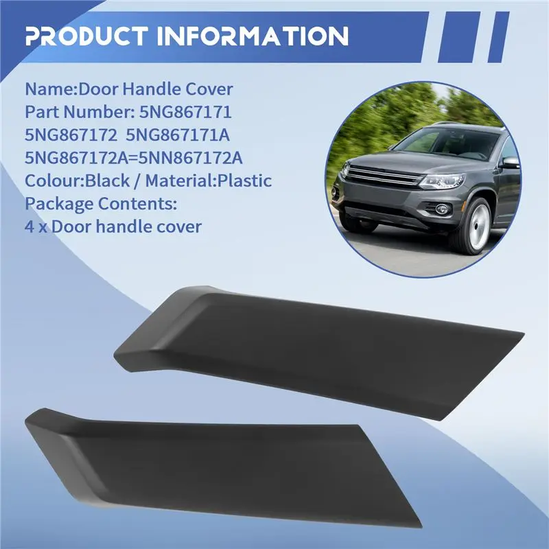 4PCS Door Handle Cover For Tiguan 2018-2020 Side Door Panel Pull Handle Trim 5NG867172A=5NN867172A-A91R