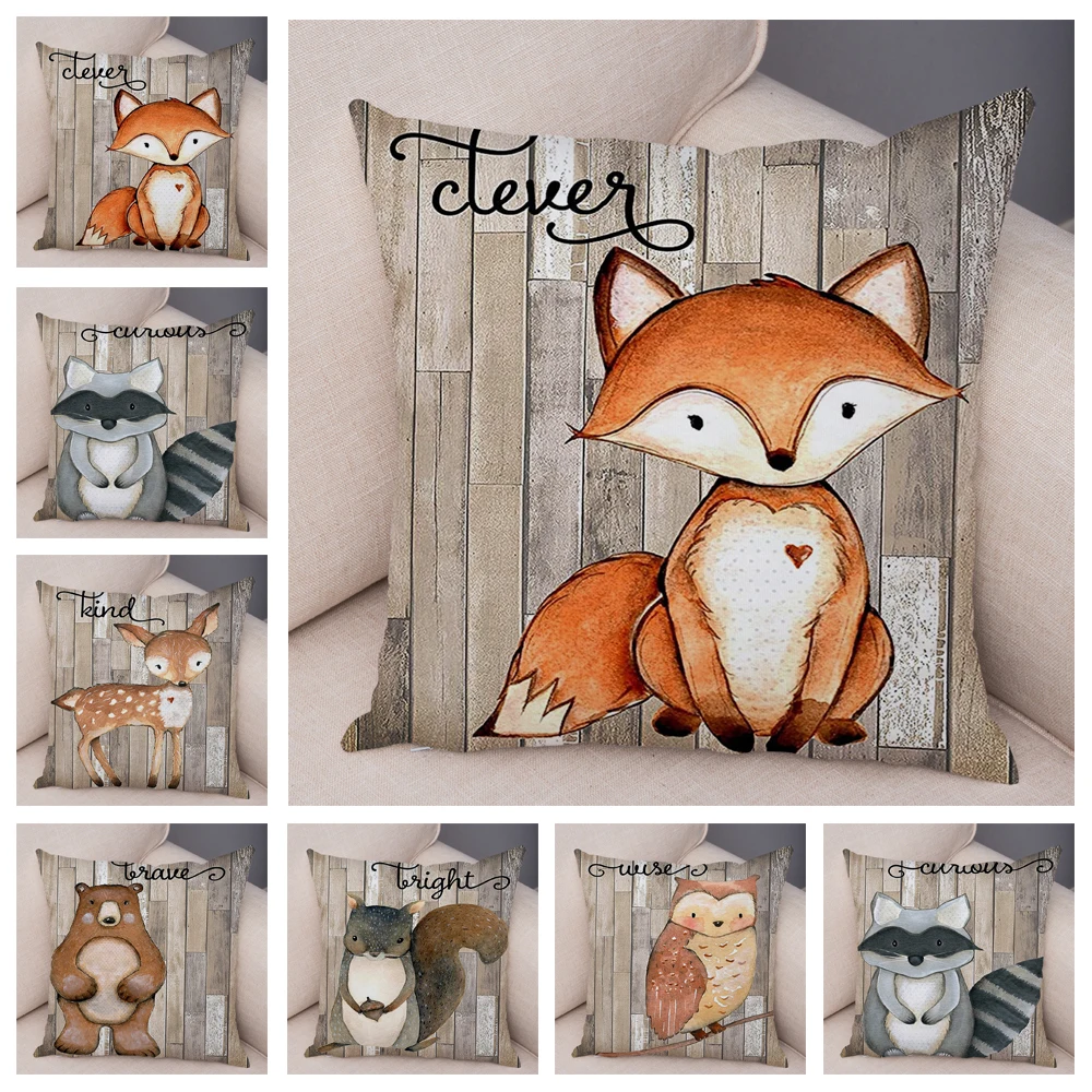 45x45 cm colorful nordic fox owl pillowcase decorative squirrel