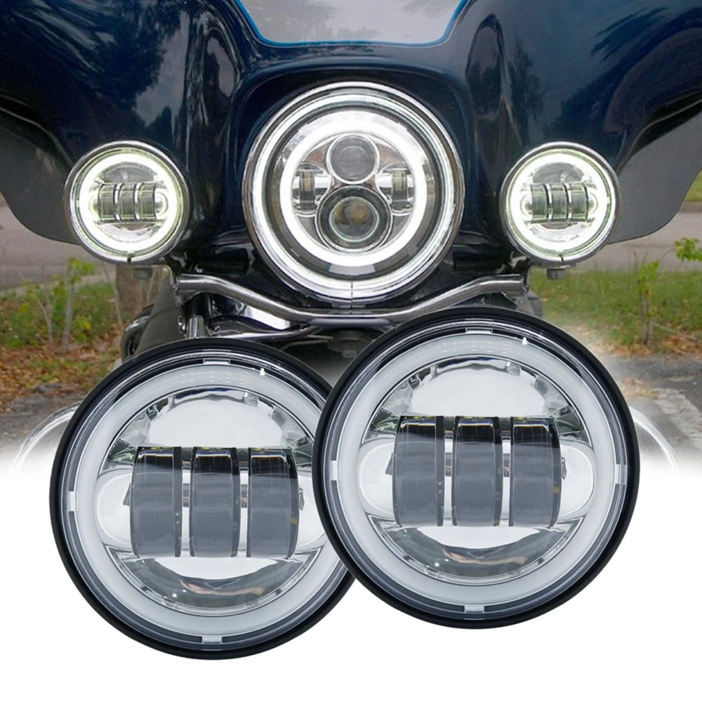 Luz antiniebla Led cromada para motocicleta, 2 uds., 4,5 pulgadas, DRL, 30W, resistente al agua, 4 1/2, lámpara auxiliar de paso para motocicletas, lámpara antiniebla Harley
