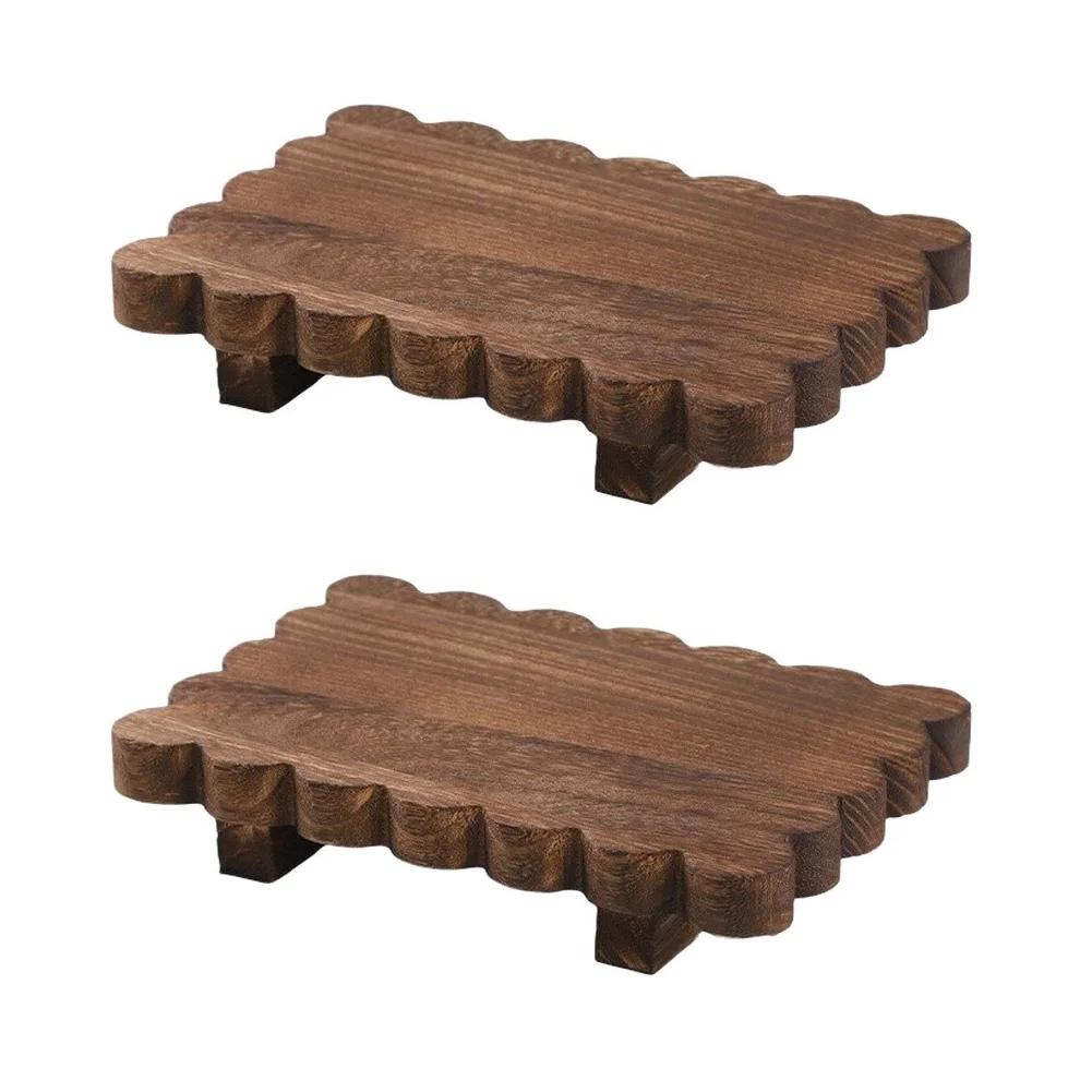 Scalloped Wooden Tray Stand for Home Decor For Soap Candles Perfume Plants Farmhouse Style 22x15x4cm Dimensions