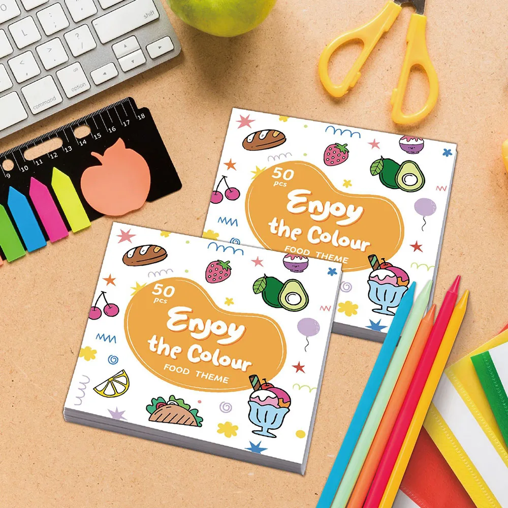 50 sheets Cartoon mini coloring book, animal/food graffiti drawing book, portable student decompression coloring book