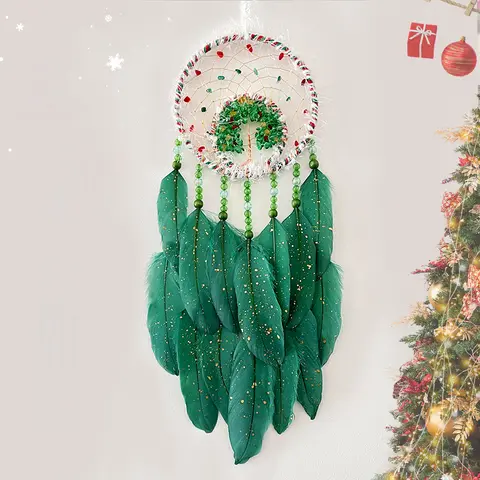 드림 캐처 크리스탈 생명의 나무, 손으로 짠 녹색 깃털 바람 종소리, 거실 침실 행잉, 생일 크리스마스 선물