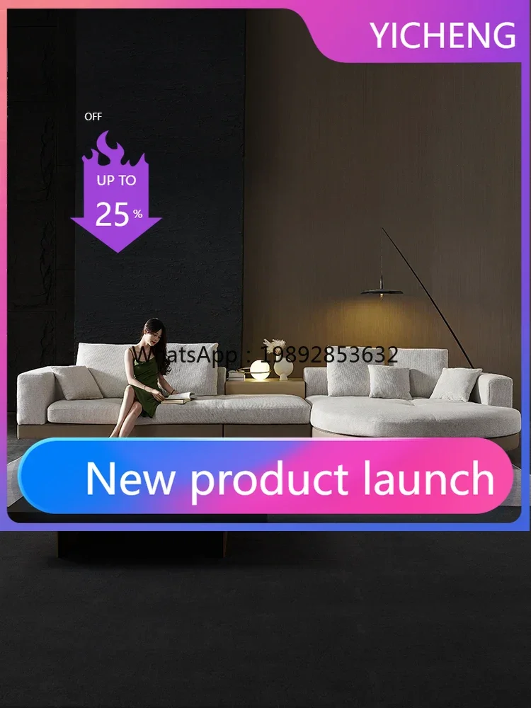 A2-7   Cotton and Linen Fabric Sofa Combination Villa Large Flat Floor Designer Sense