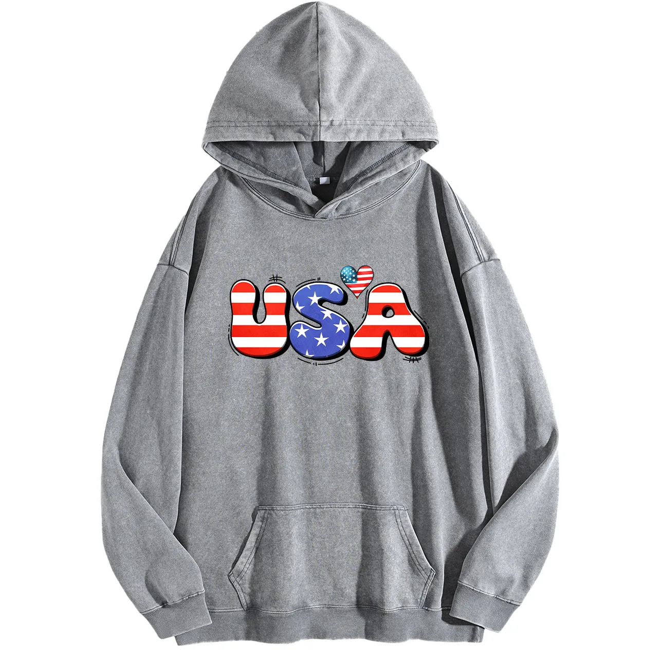 سترة بقلنسوة برسومات كلاسيكية مغسولة للرجال من Love USA، بلوفر ريترو المتعثر، سويت شيرت كاجوال ملابس الشارع