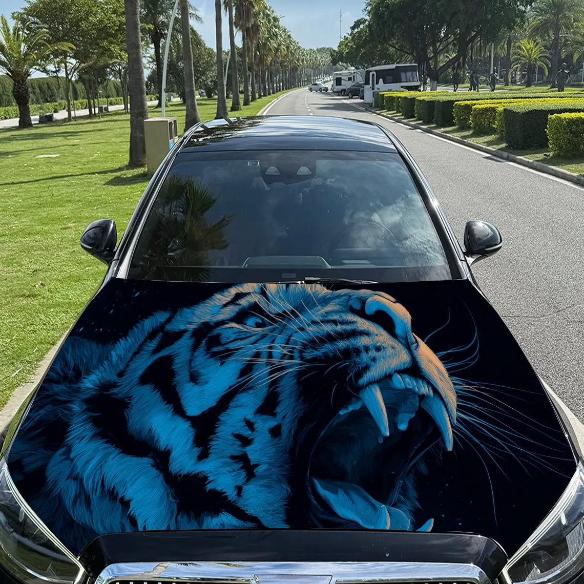 

Звездный рев тигр ПВХ обертывания на капот автомобиля, самоклеящаяся водонепроницаемая наклейка на капот автомобиля, защитные наклейки для украшения автомобиля f