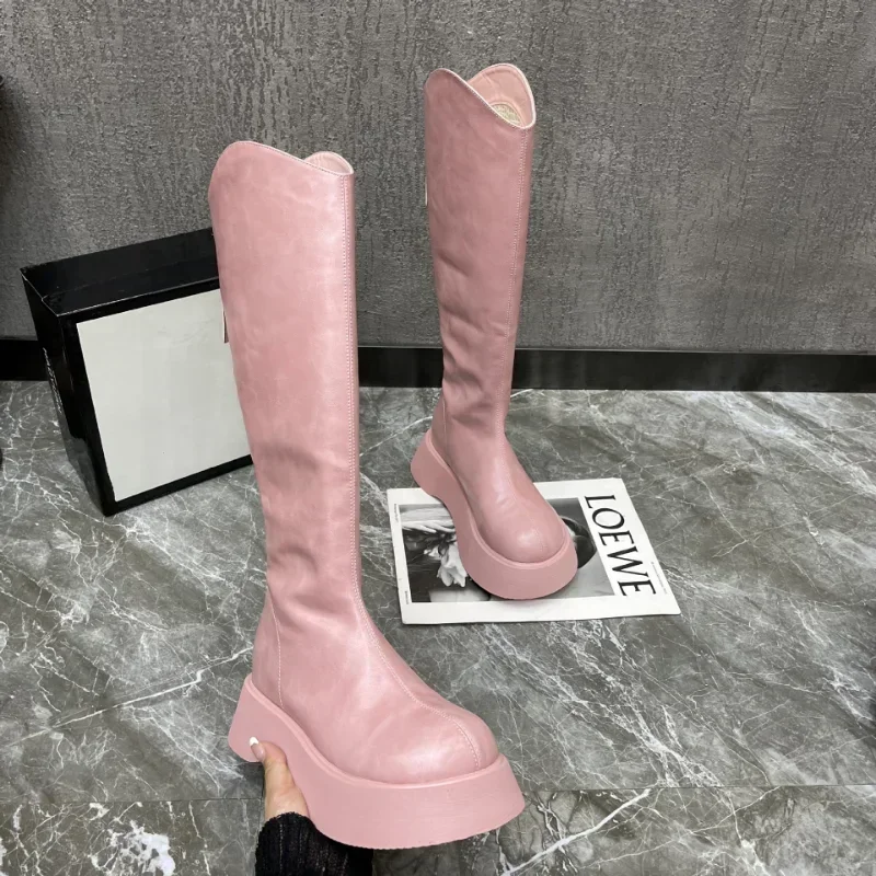 Women Platform Knee-high Boots  Winter New Gladiator Fashion High Motocycle Boots Female High Heels Trend Chelsea Boots 2024