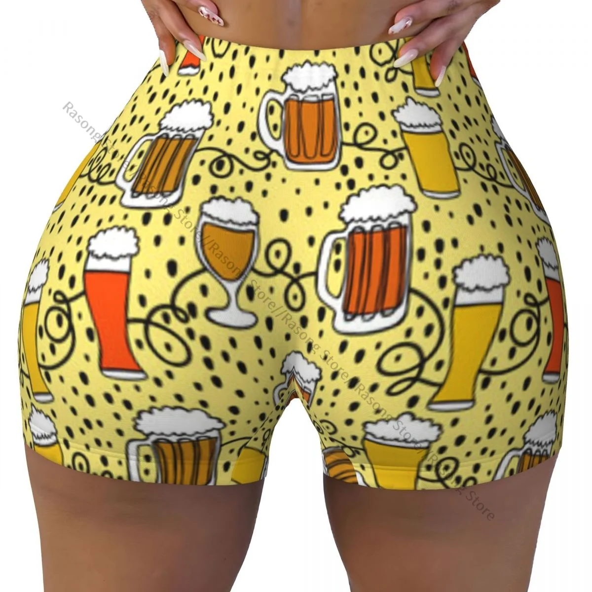 Push Up ความยืดหยุ่นสั้น Scrunch BUTT เบียร์ Oktoberfest พิมพ์กางเกงขาสั้นกีฬากางเกงขาสั้นสตรีเสื้อผ้า GYM