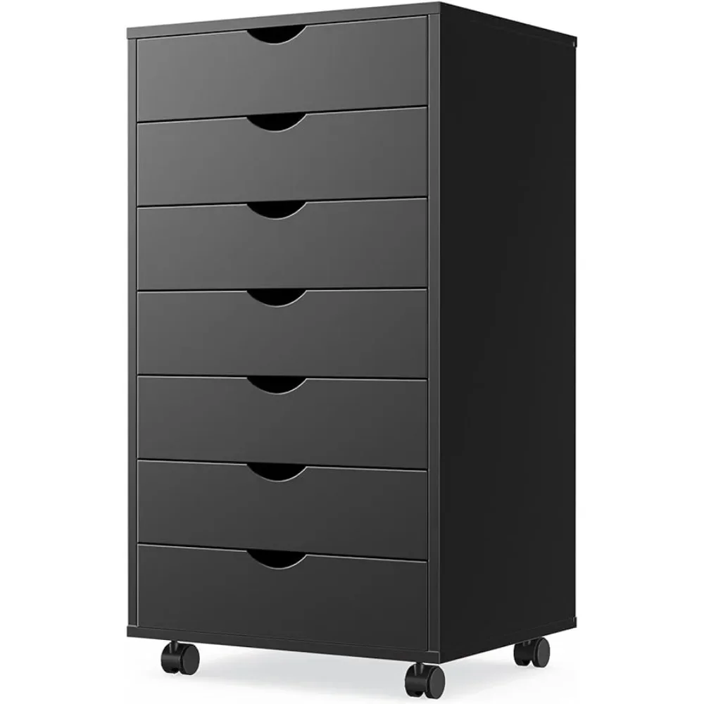 

7 Drawer Chest - Dressers Storage Cabinets Wooden Dresser Mobile Cabinet with Wheels Room Organizer Rolling Drawers for Office