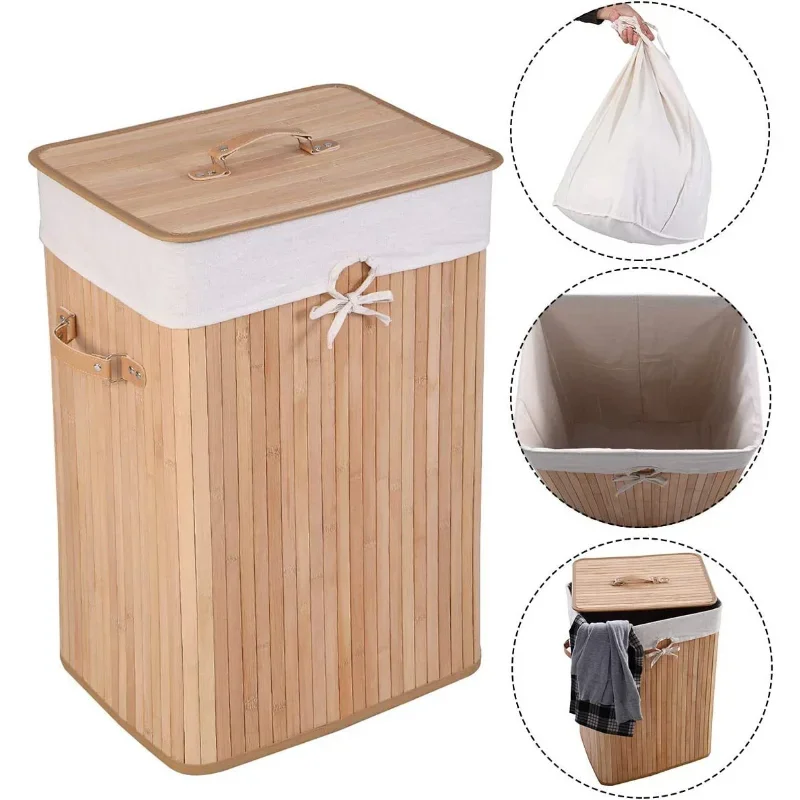 Bamboo Laundry Hamper Basket Wicker Clothes Storage Bag Sorter Bin Organizer Lid Washing Cloth Bin Rangier Lid