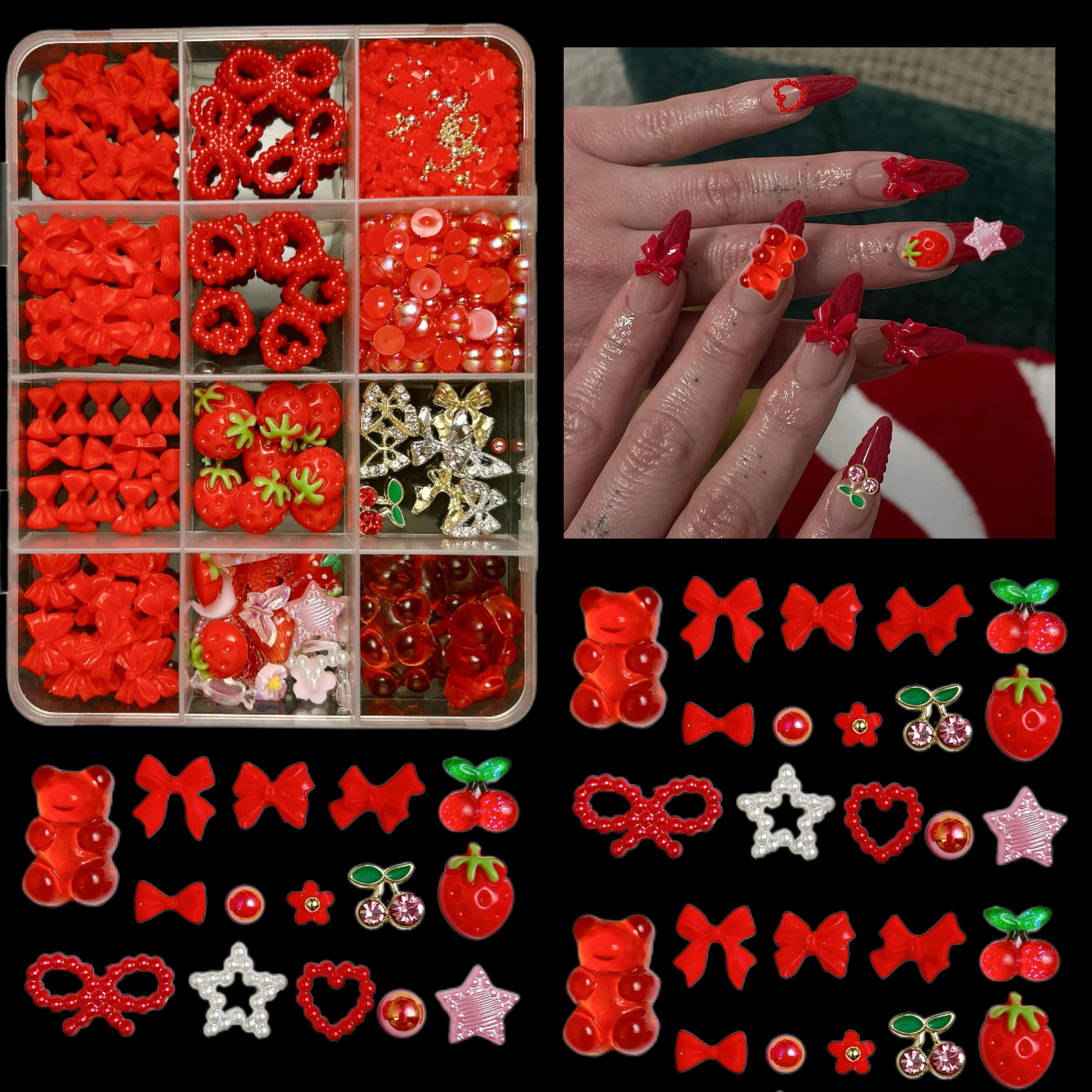 1 صندوق رائعتين شفافة هلام الدب بطة الراتنج مسمار الفن زينة الملونة الانحناء كاميليا سبائك الكرز الهجين مسمار السحر DIY بها بنفسك