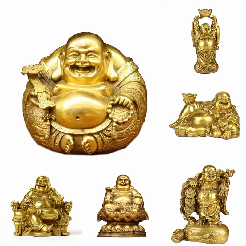 

Golden Laughing Buddha Statue Chinese Feng Shui Lucky Money Maitreya Buddha Sculpture Figurines Home Garden Decoration Statues