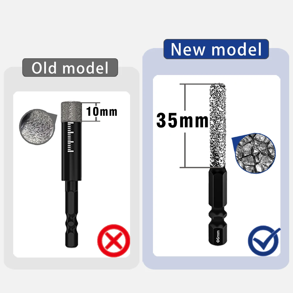 5 Stück 6–12 mm Sechskantschaft für trockene Keramikfliesen, Diamantbohrer, Marmor, Granit, verglaste Fliesenlochöffner zum Bohren und Schleifen – Detail 3