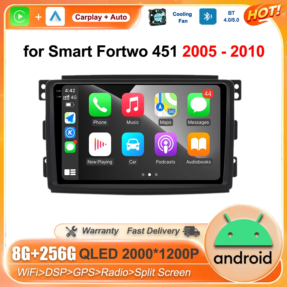 

for Smart Fortwo 451 2005 - 2010 Android Auto Wireless Carplay 4G Video Player Android OS GPS BT Car Radio Multimedia IPS Screen