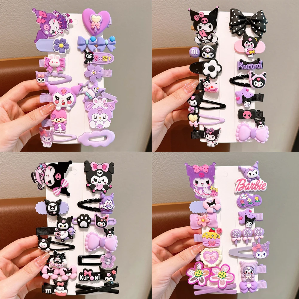 Sanrio Kawaii Hair Clip para Crianças, Animação Bonito Dos Desenhos Animados, Kuromi, Estudante, Acessórios de Cabelo, Festivais Presente, 14Pcs por Conjunto