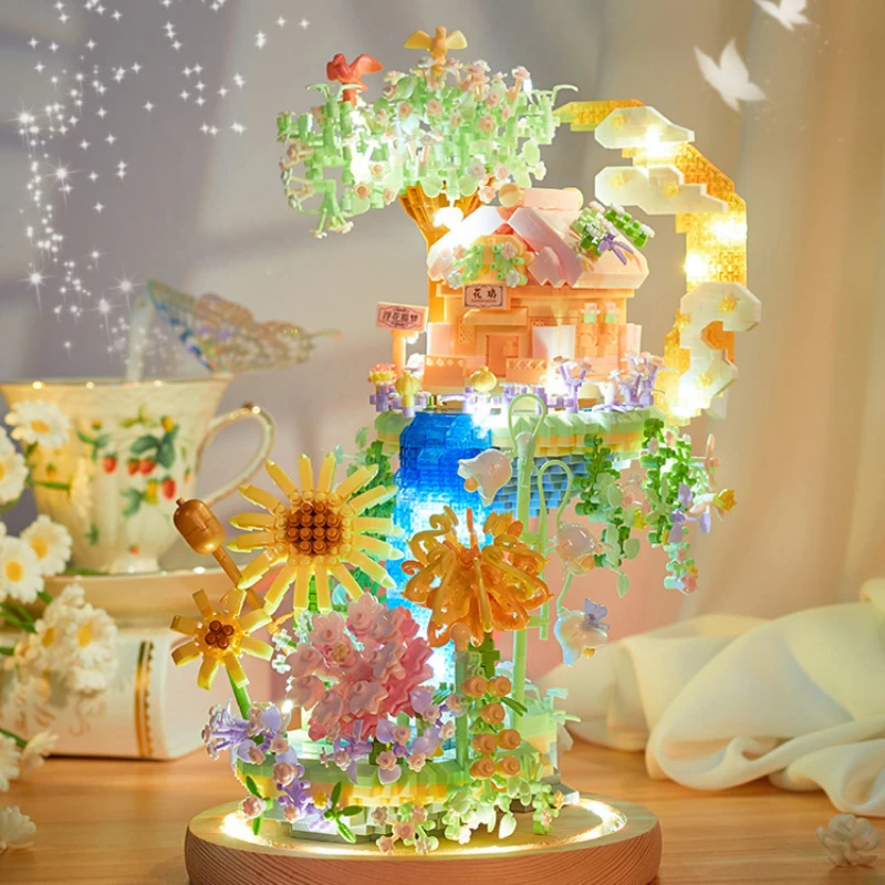 

Lighted Moon Flower House Building Blocks Romantic Creative Sunflower Bonsai Micro Blocks Toys for Girls Kids Gifts Decoration