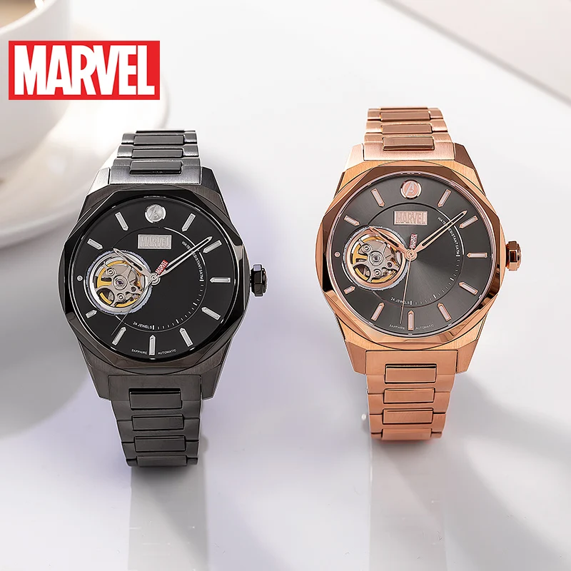 Marvel Captain America For Women Watches Skeleton Automatic Wristwatch Stainless Steel Sapphire Crystal Mechanical Montre Femme