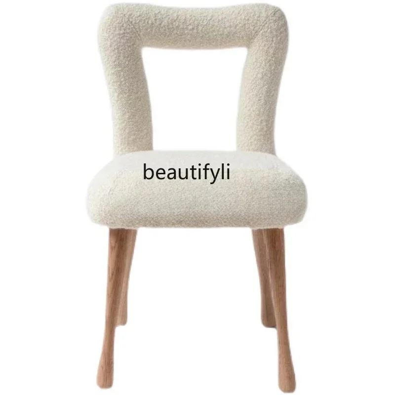 TTT Medieval simple solid wood lamb wool hemming back chair model room hotel practical leisure dining chair