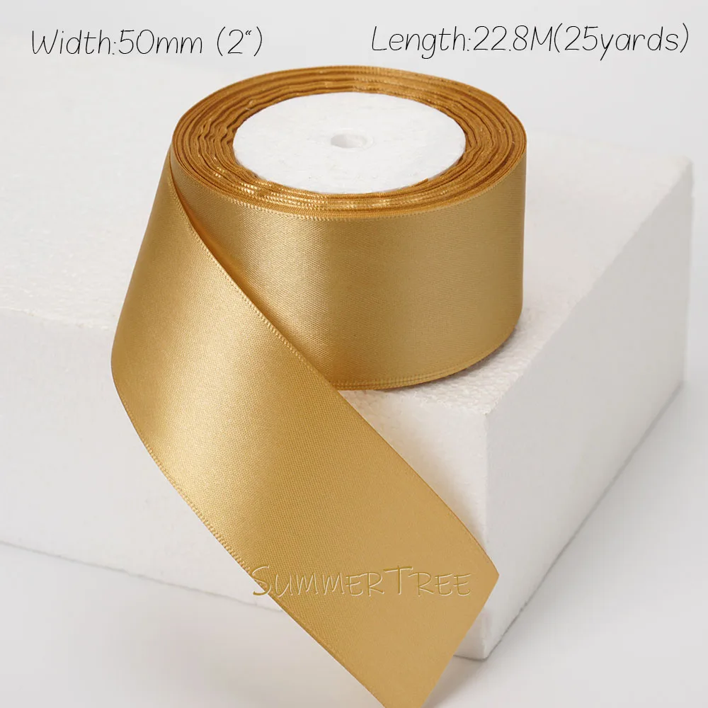 Goldfarbenes Satinband, 25 Yards, 22,8 Meter, 6 mm, 10 mm, 15 mm, 25 mm, 38 mm, 50 mm, für handgefertigte DIY-Geschenkverpackungen, Party, Halloween-Dekoration – Detail 15