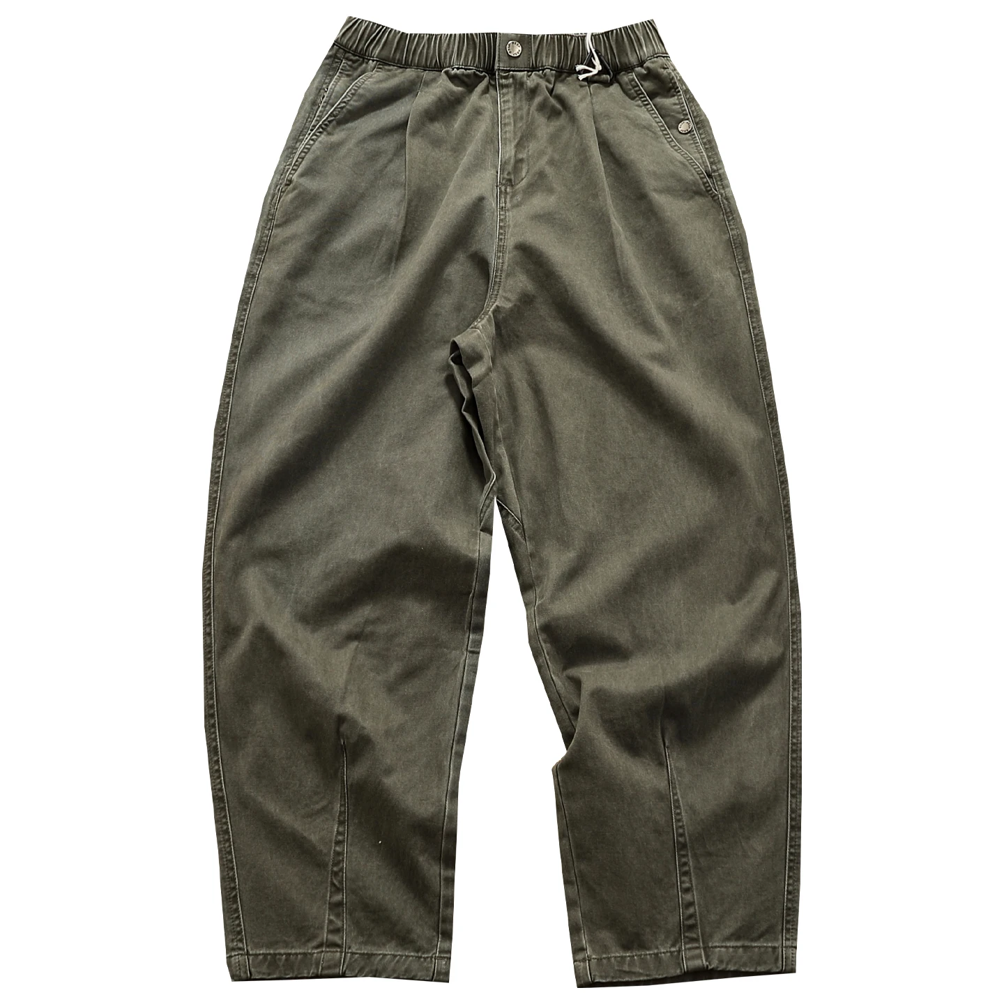 Otoño e Invierno nuevos pantalones casuales de cintura elástica pesada Retro americano pantalones cónicos sueltos rectos de algodón 100% para hombres