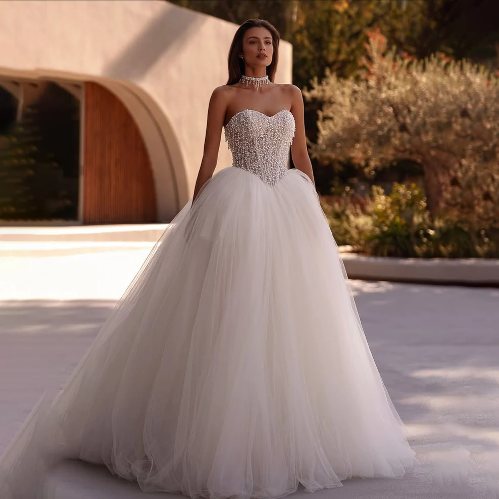 

Sweetheart With Beading Wedding Dress A Line Tull Bridal Dress For Wedding Sweep Train свадебное платье