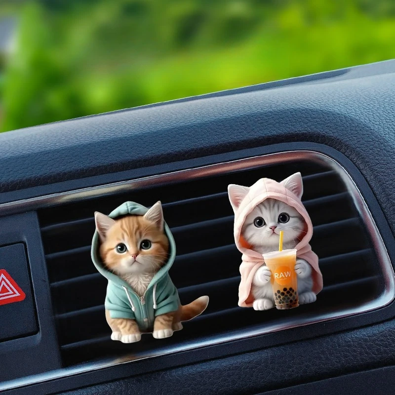 Cute Cat Car Air Outlet Perfume Clip Acrylic Kitten Car Decoration Aromatherapy Accessories