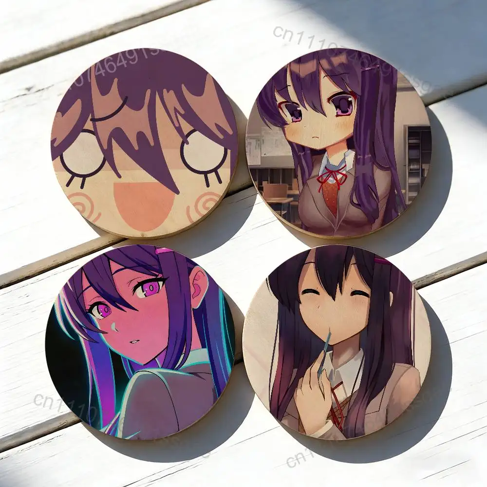 

Anime Girl Y-Yuri PinS Natural Cork Coasters Round Wood Mats Durable Non Slip Tea Coffee Cup Drink Decoration DIY Home Supplies
