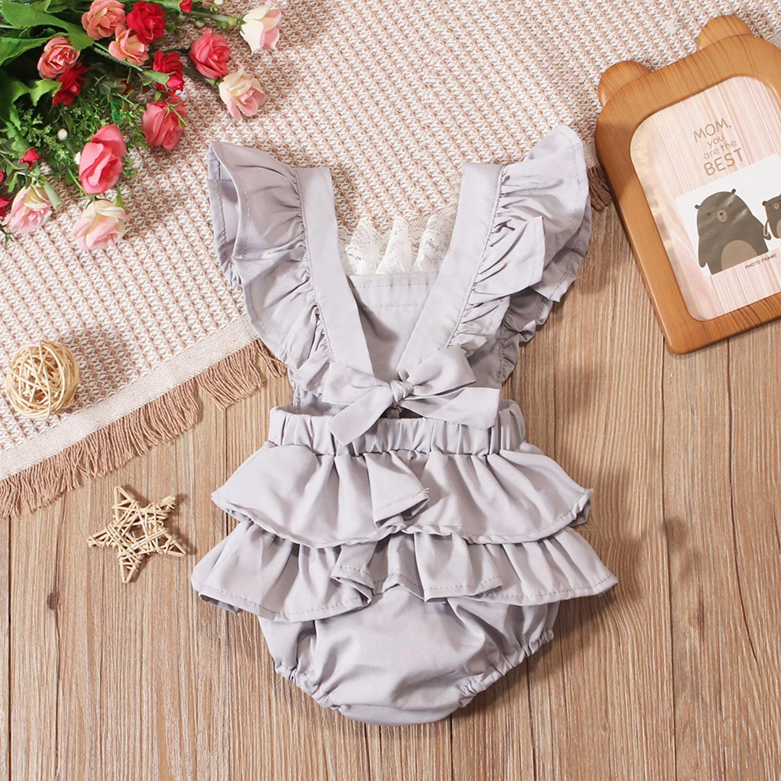 Infant Lace Red Bobbles Ruffle Circus Clown Romper Funny Joker Cosplay Costume for Halloween Theme Party Festival Photography