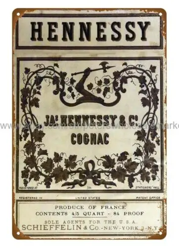 JAs. Hennessy & Co. Cognac cocina vineyard taberna pub cartel de chapa de metal pared hogar 1 pieza