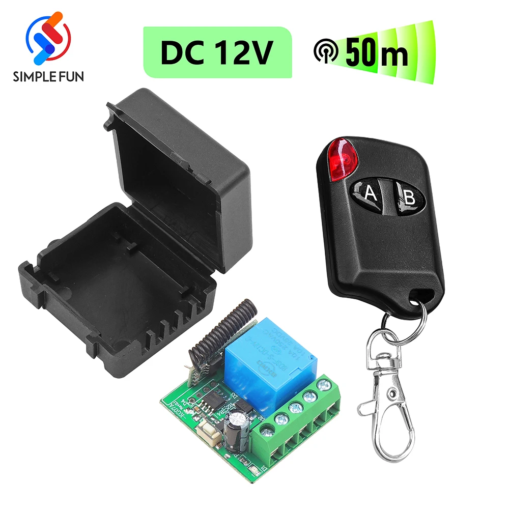 433Mhz Universal Wireless Remote Control Switch DC 12V RF Relay Module and 50M Transmitter for LED Garage Door Electronic lock