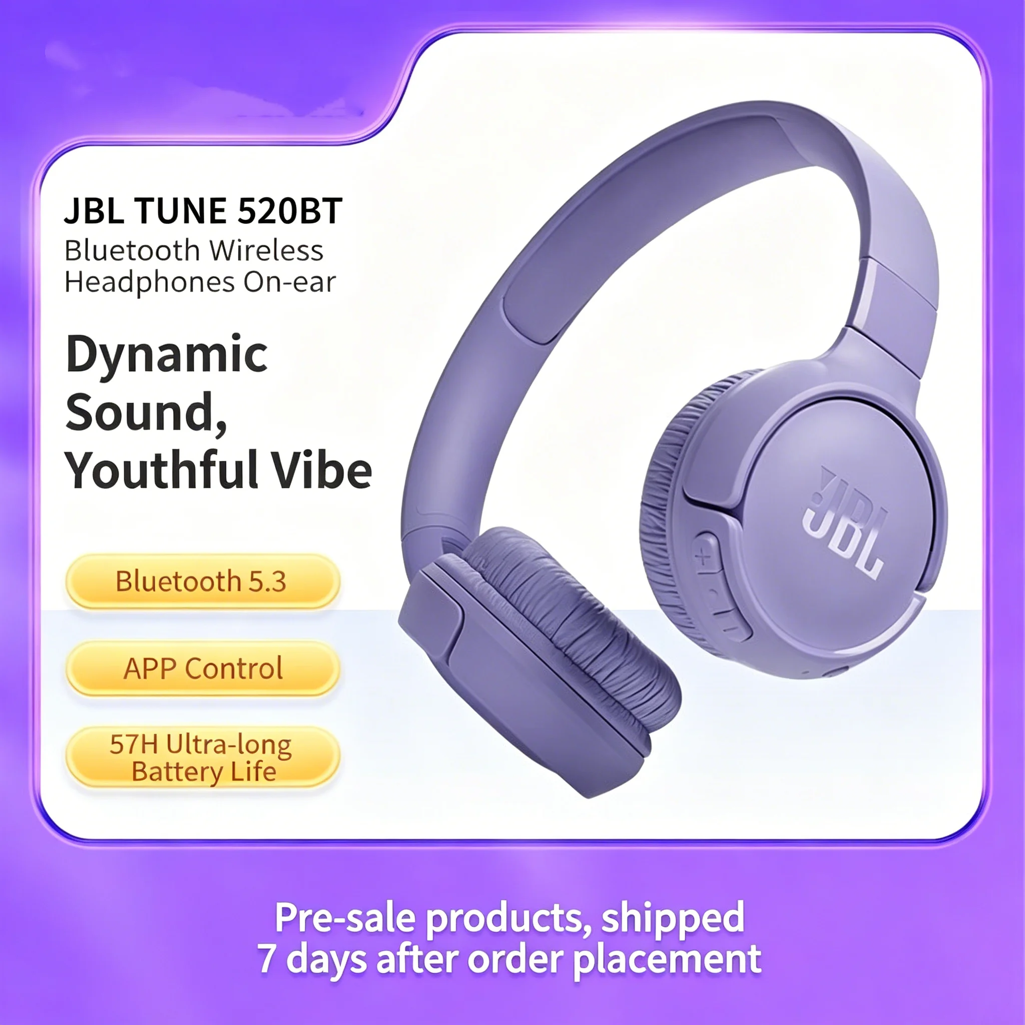 JBL TUNE 520BT Bluetooth Headset Black/White/Blue/Purple 57 hours battery life Bluetooth 5.3 heavy bass folding headset