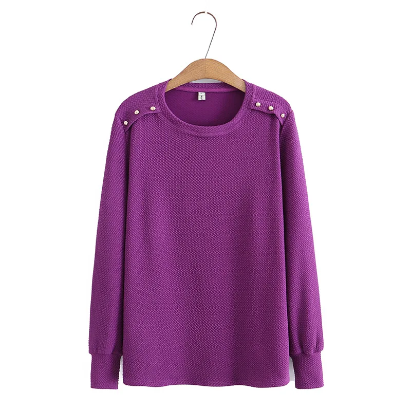 New 2023 Ladies Spring Autumn Plus Size Tops For Women Large Size Long Sleeve O-neck Purple Vogue Sweater 3XL 4XL 5XL 6XL