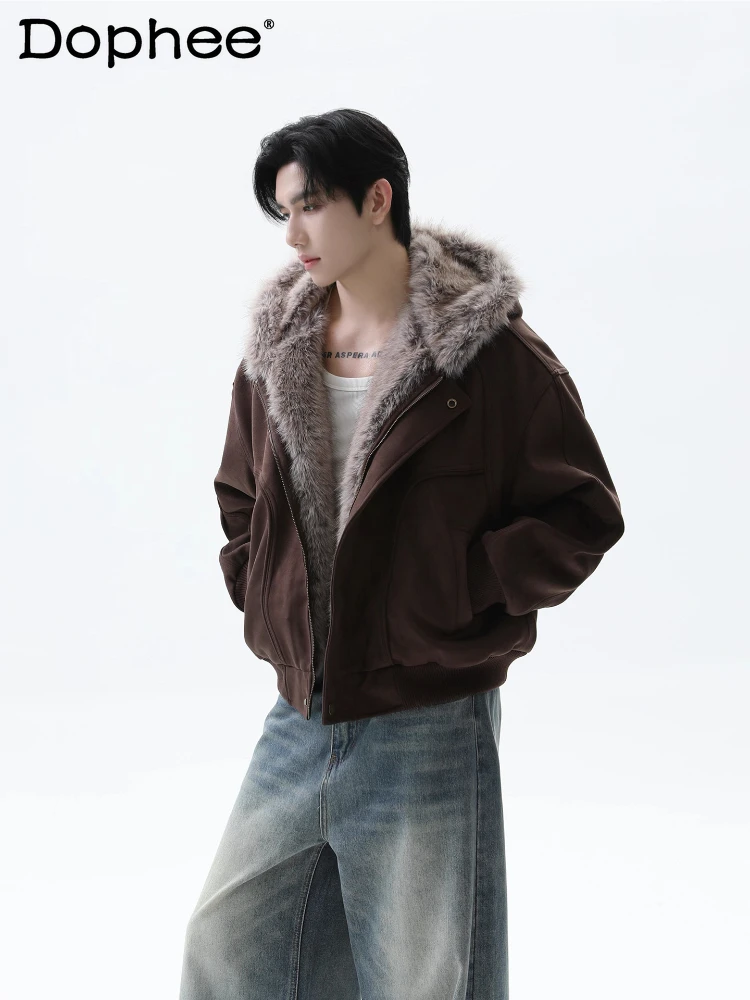 Men's 2025 Winter New Hooded Parkas Stylish Loose Comfort Warm Solid Color Long Sleeve Tops Male Handsome Zipper Hoodies Parkas