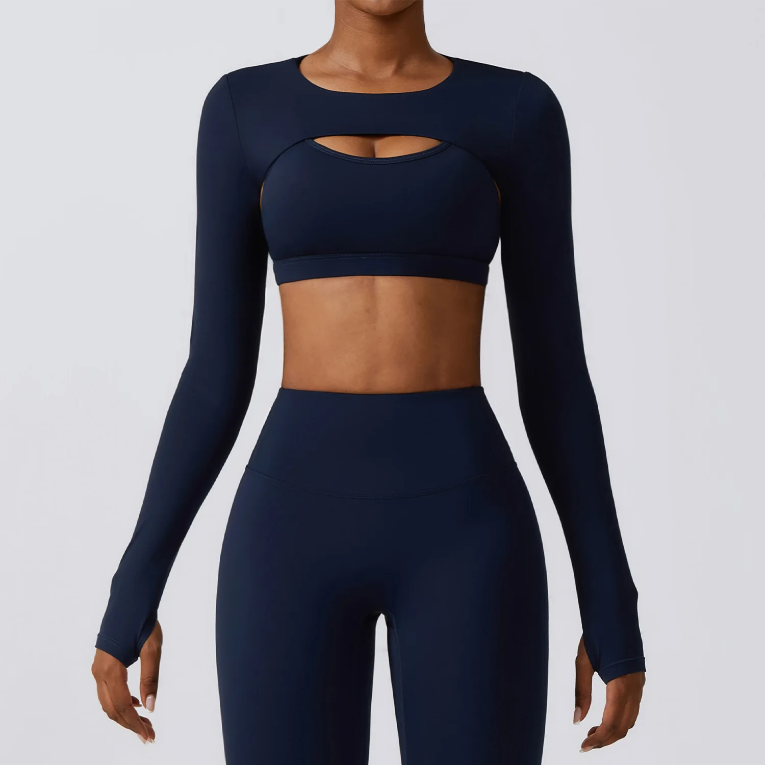 Women Crop Tops Long Sleeve Breathable Running T-Shirts Gym Sports Top with Pad Yoga Shirts Fitness Workout Yoga Clothing