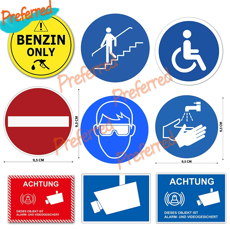 

Warning Signs for Outdoor and Indoor Use, Surveillance Camera, Truck Angles Morts, Medical, Corridor, German Language