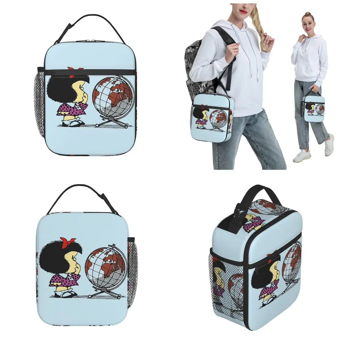 Mafalda And Concern For The World Thermal Insulated Lunch Bag for Work Portable Food Bag Cooler Thermal Lunch Boxes