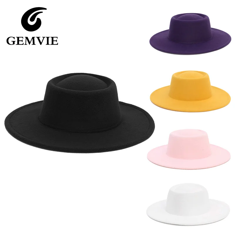 

GEMVIE однотонная шляпа с широкими полями и свиным пирогом Feodra для женщин и мужчин, цилиндры-катеры, фетровая церковная шляпа