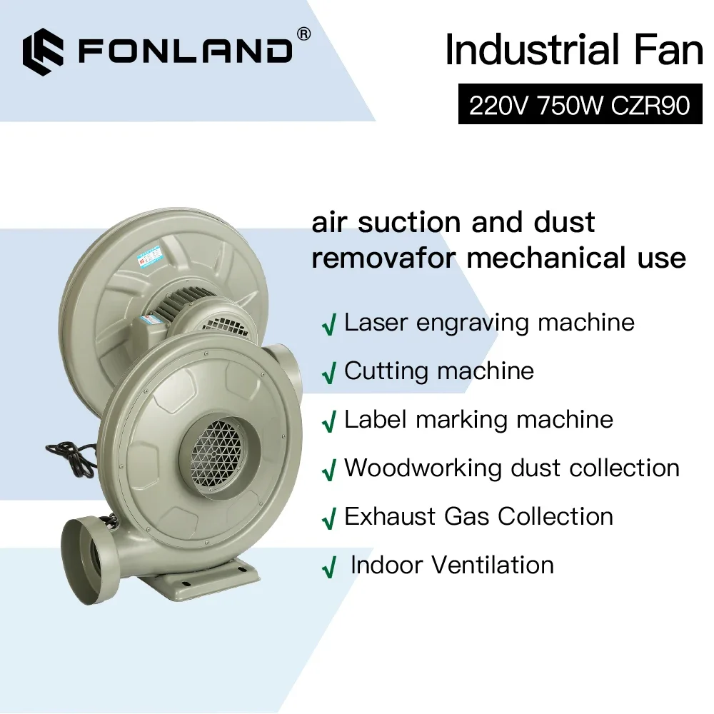 Exhaust Fan Air Blower Centrifugal 550W 750W for CO2 Laser Engraving Cutting Machine Medium Pressure Lower Noise metal shell