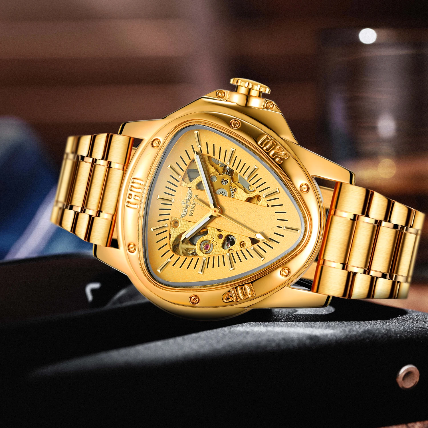 

Luxury Top Brand Men's Automatic Watches for Men Hollow Triangle Male Mechanical Wristwatches Skeleton Waterproof Reloj Hombre