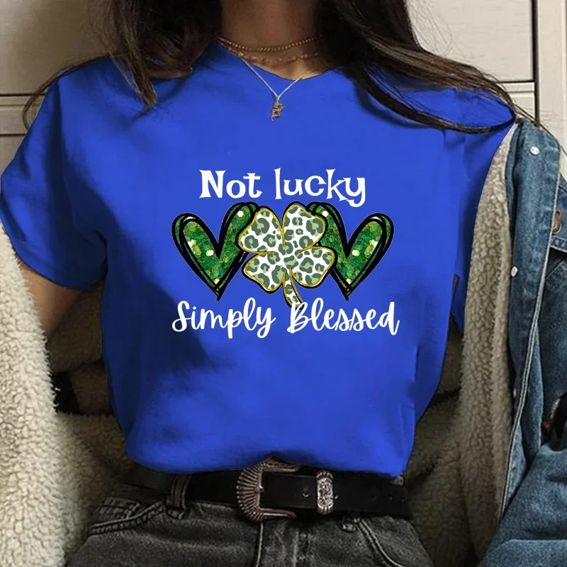 Casual T Shirt NOT LUCKY, SIMPLY BLESSED  St. Patrick's Day Outdoor Round Neck Short Sleeve Shirt Loose T-Shirt Top