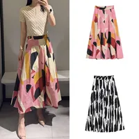 ETJ 2025 Spring new  women's elegant romantic A-type color matching printed high-waist MIDI skirt