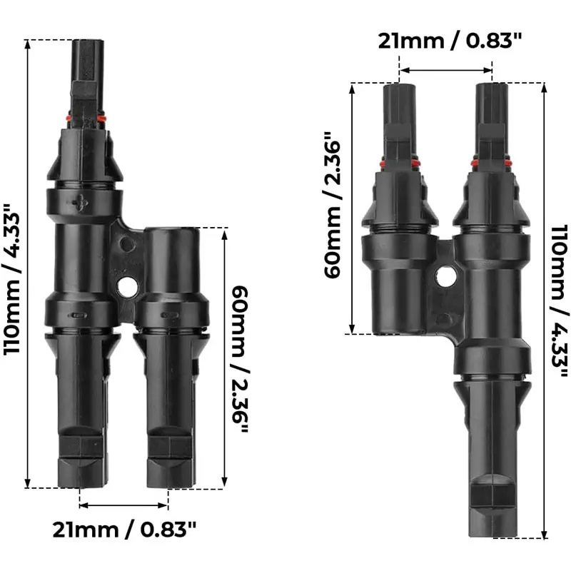 Conectores solares à prova d'água 2 em 1, conector de ramificação Y para conexão de painel solar em painéis solares paralelos FMM + MFF (1 par)