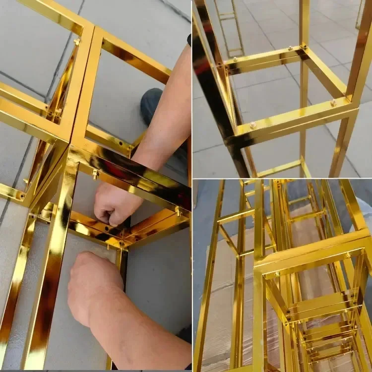 Personalisierter, glänzender, vergoldeter Eisenrahmen, quadratischer Bildschirm, Hochzeitshintergrundrahmen, dekorativer Blumenständer, Event-Bühnenzubehör – Detail 6