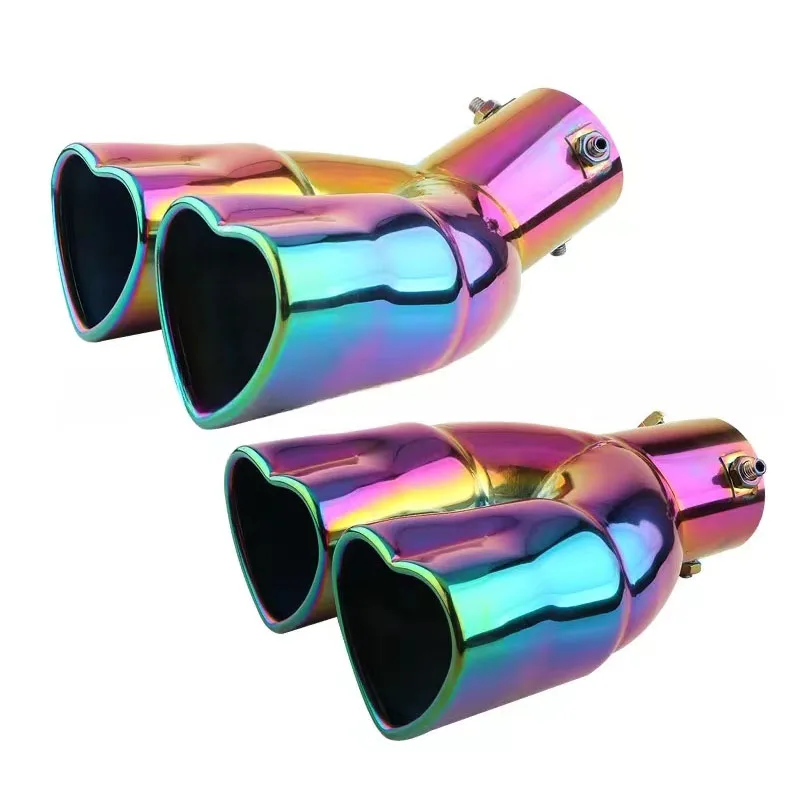 Universal dual outlet car exhaust muffler twin exhaust tip thickened hear shape exhaust extension tuning car accessories