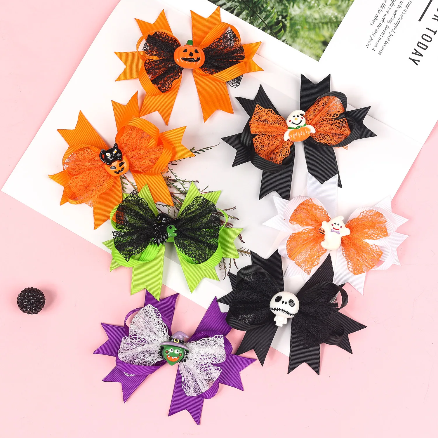 36pc/lot Pumpkin Skeleton Skull Ribbon Bow Baby Hair Clips Hairpins Barrettes for Kid Girls Halloween Party Headwear Wholesale