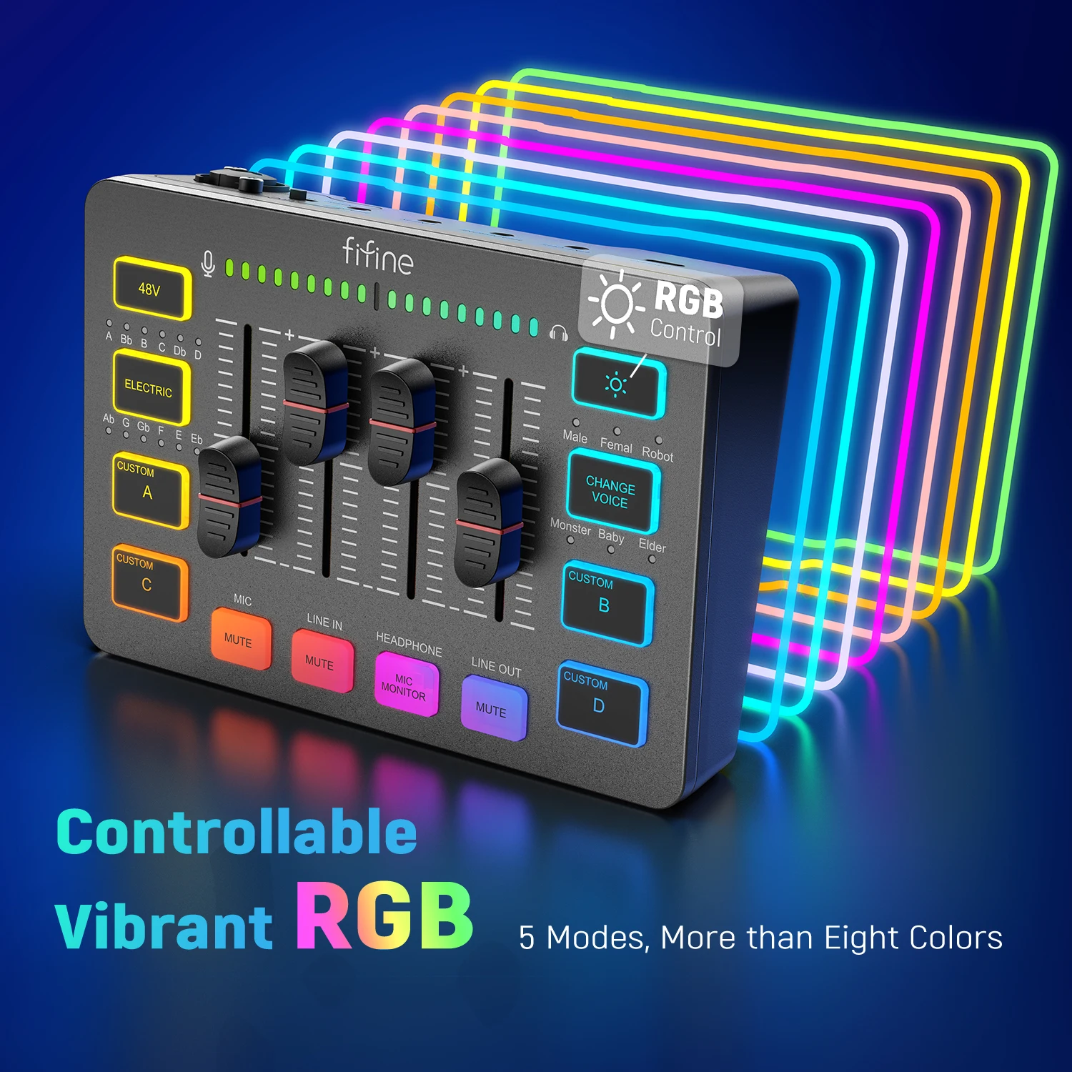 FIFINE SC3 4-Channel Gaming Audio Mixer with RGB