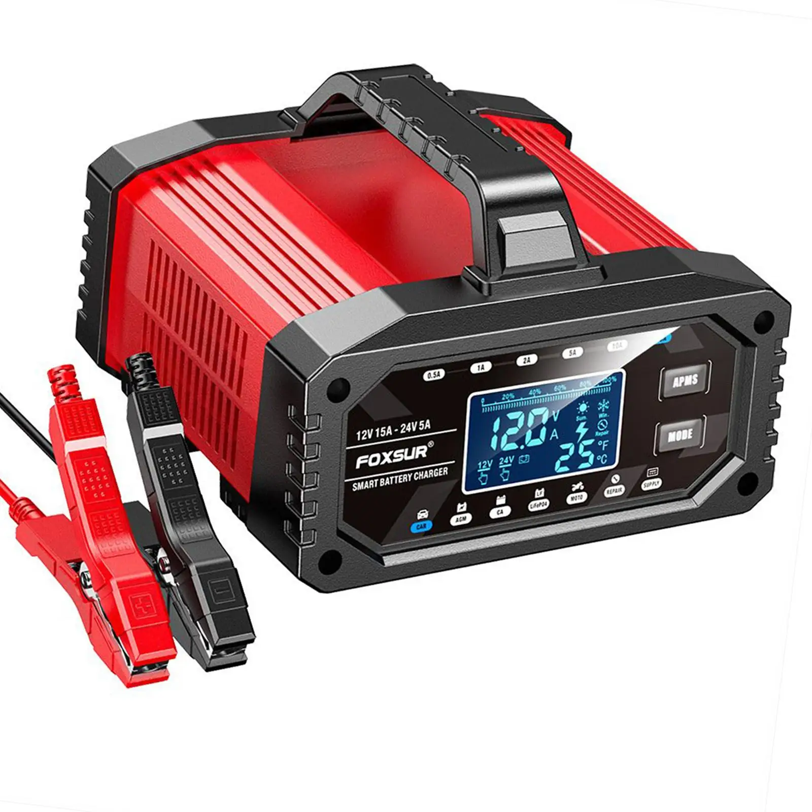 

Автоматическое зарядное устройство для аккумуляторов 12В/24В с интеллектуальным ЖК-дисплеем, быстрая зарядка для мотоциклов и лодок