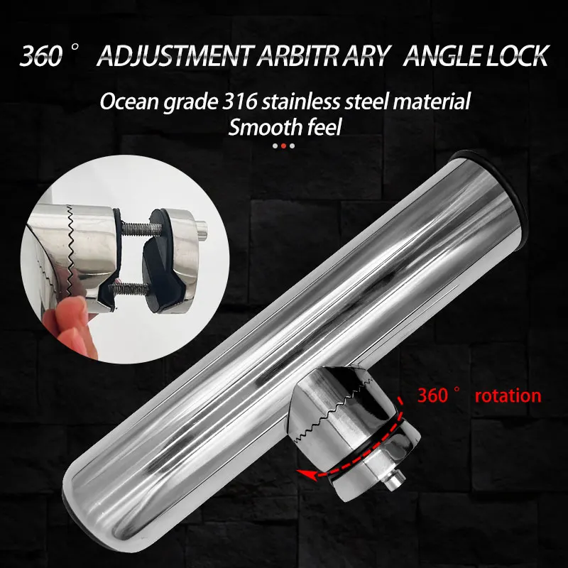 Fishing Equipment Stainless Steel Rod Holders Clamp on 360 Degree Adjustable Marine Hardware Fishing Rod Holder for Boat Rails