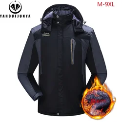 9XL New Winter Men Outwear Fleece Warm Removable Hooded Jacket Men Outdoor Skiing Windbreaker Waterproof Casual Jacket Coat Male