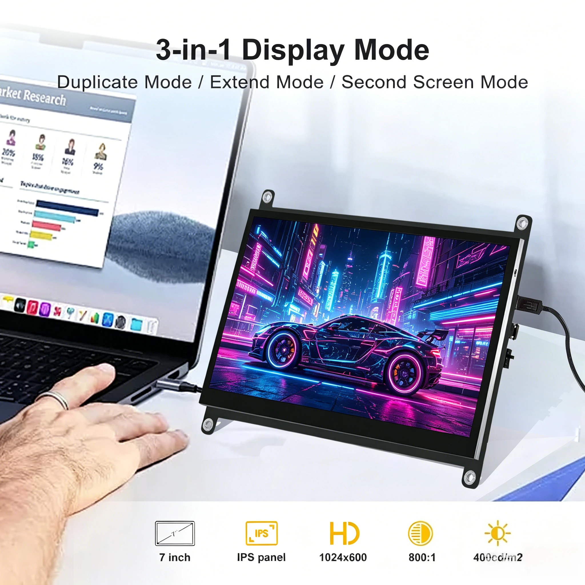 

LESOWN 7" PC Temp Monitor Capacitive Touch Display 1024x600 HDTV Out Wide Viewing Angle for Modded Computer Case System