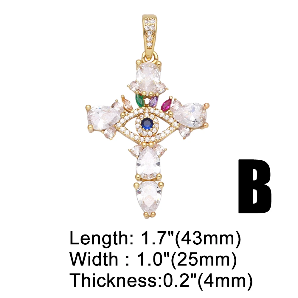 OCESRIO Large Christian Cross Pendants for Jewelry Making Gold Plated Copper Zirconia Findings for DIY pdta686